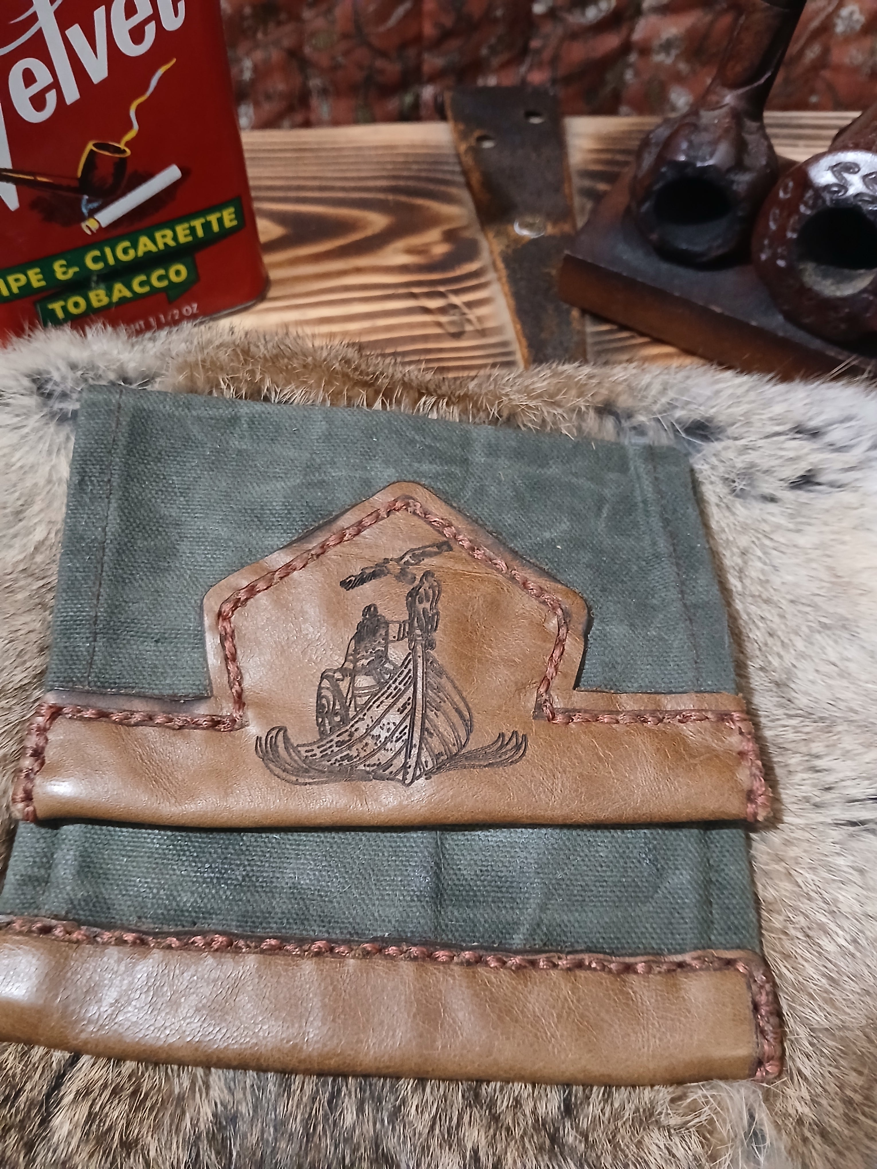 Dark Green Viking ship pouch