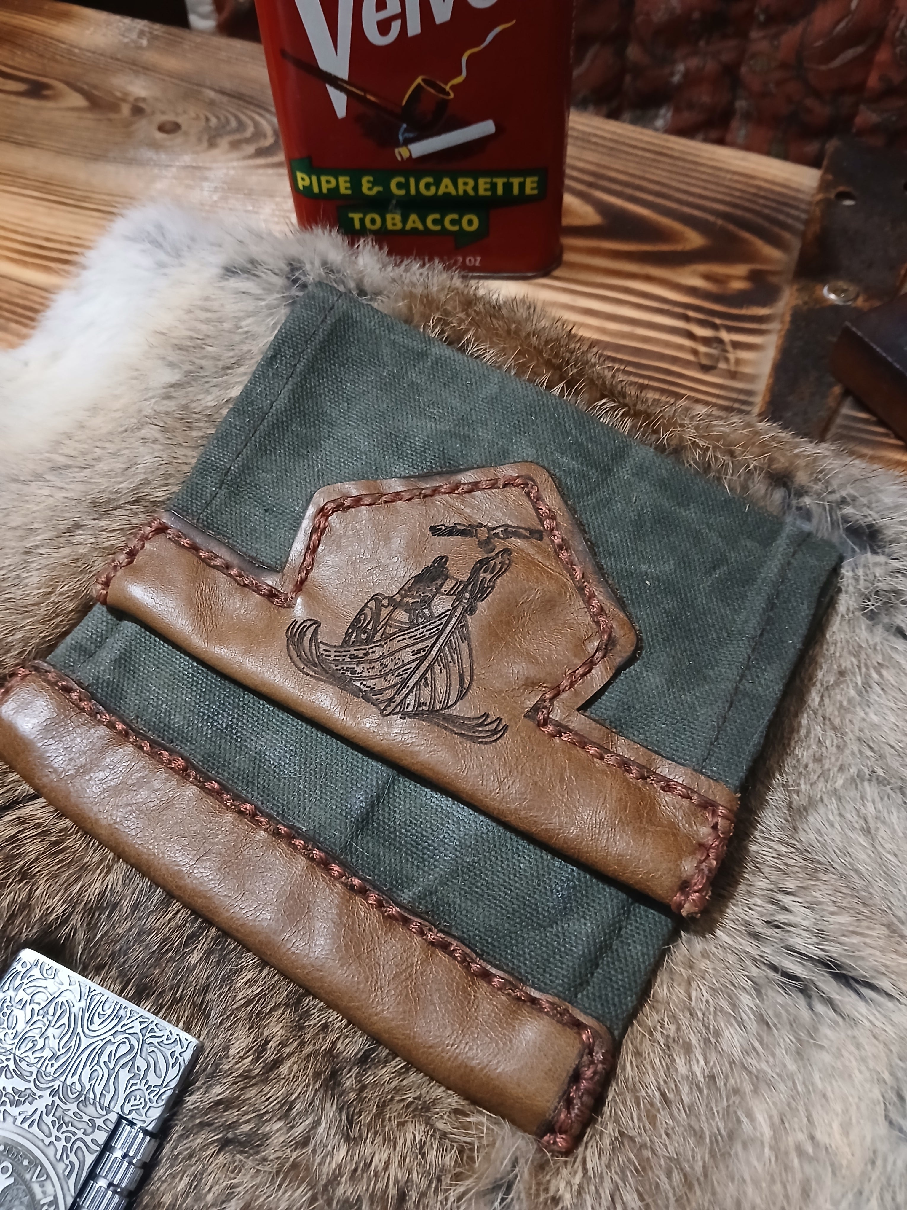 Dark Green Viking ship pouch